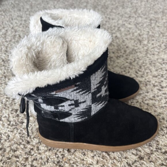 Pendleton Hacienda Bootie Womens Slip On Boot Fur Tie Back Comfort Black Size 7 - Picture 1 of 9
